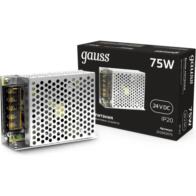 Блок питания GAUSS BLACK 75W 24V IP20 1/120 202002075 Блок питания GAUSS BLACK 75W 24V IP20 1/120 202002075