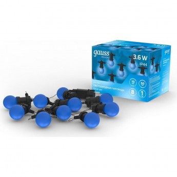 Гирлянда светодиодная GAUSS HOLIDAY БЕЛТ ЛАЙТ, 10 ламп, 7,7 м, IP44, синий Гирлянда светодиодная GAUSS HOLIDAY БЕЛТ ЛАЙТ, 10 ламп, 7,7 м, IP44, синий