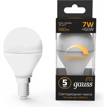 Лампа GAUSS BLACK LED ШАР-DIM E14 7W 560lm 3000К 1/10/100 диммируемая