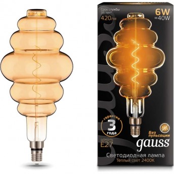 Лампа GAUSS FILAMENT HONEYCOMB 6W 420lm 2400К Е27 golden flexible LED