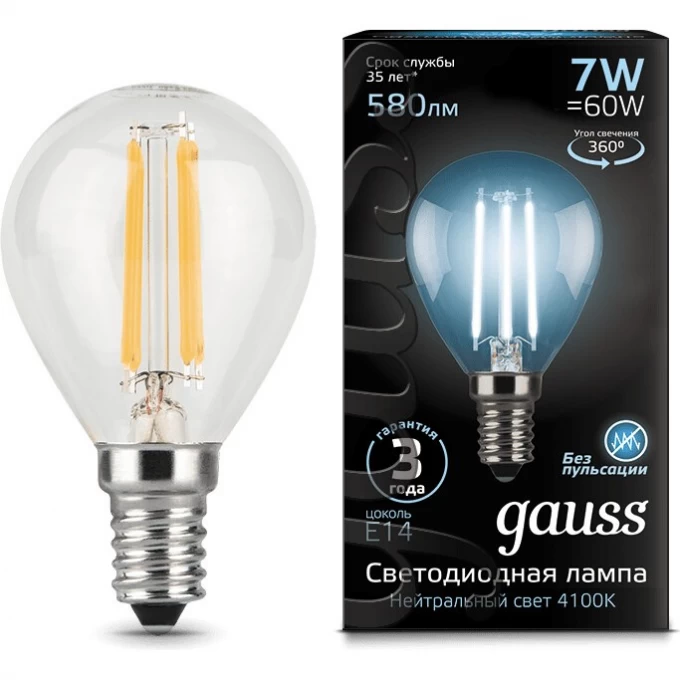 Лампа GAUSS LED BLACK FILAMENT GLOBE E14 7W 4100K 105801207 Лампа GAUSS LED BLACK FILAMENT GLOBE E14 7W 4100K 105801207