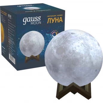 Светильник настольный GAUSS ЛУНА NN001 3D 5V Li-ion 450mA D10см белый LED 1/6/24
